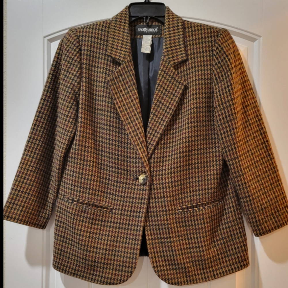 Houndstooth Wool Blend 1 Button Closure Blazer 6p - image 1